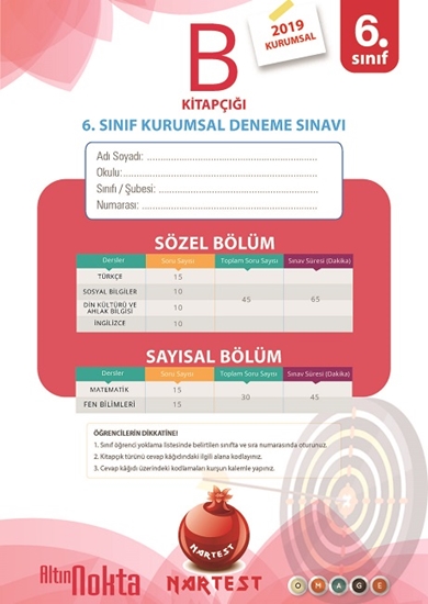 6. Sınıf 1. Kurumsal Deneme Nisan Söz-say B Kitapçığ 190403