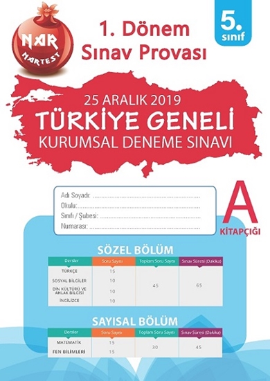 5. Sınıf 2. Kurumsal Deneme A Kitapçığı 1. Dönem Sınav Provası 25 Aralık