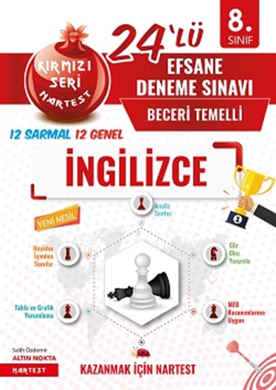 8. Sınıf Kırmızı Nar Efsane İngilizce 24 Deneme Sınavı  (12 Sarmal + 12 Genel)